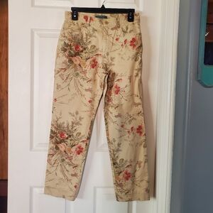 Lauren Ralph Lauren Beige Floral Pants Straight Leg High-rise Women's Size 4